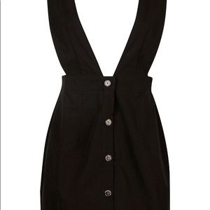 Plunge Front Button Pinafore Dress